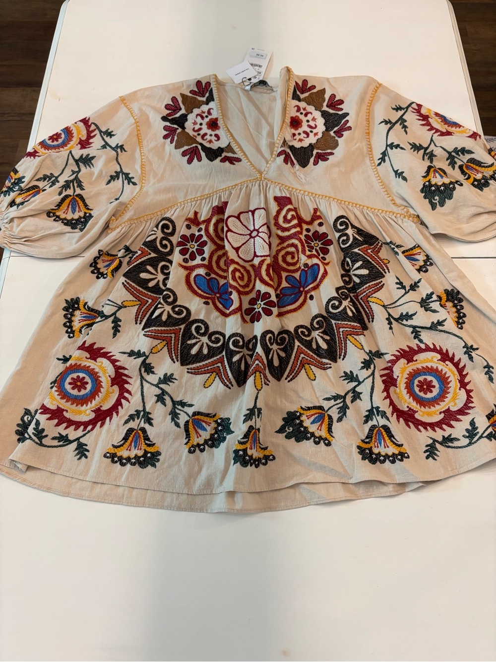 Zara Beige Mini Dress with Multicolor Embroidery